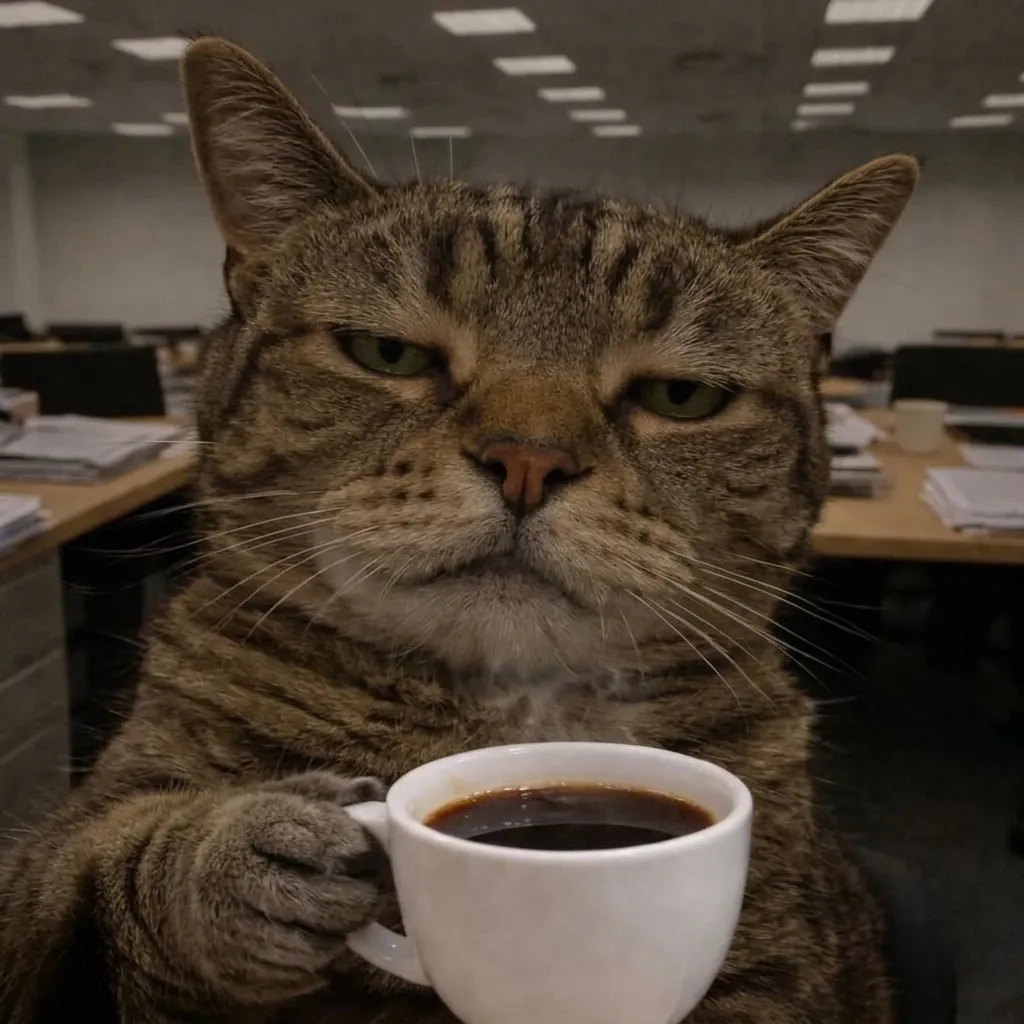 Meme Mèo Cầm Ly Cà Phê Mắt Nghi Ngờ